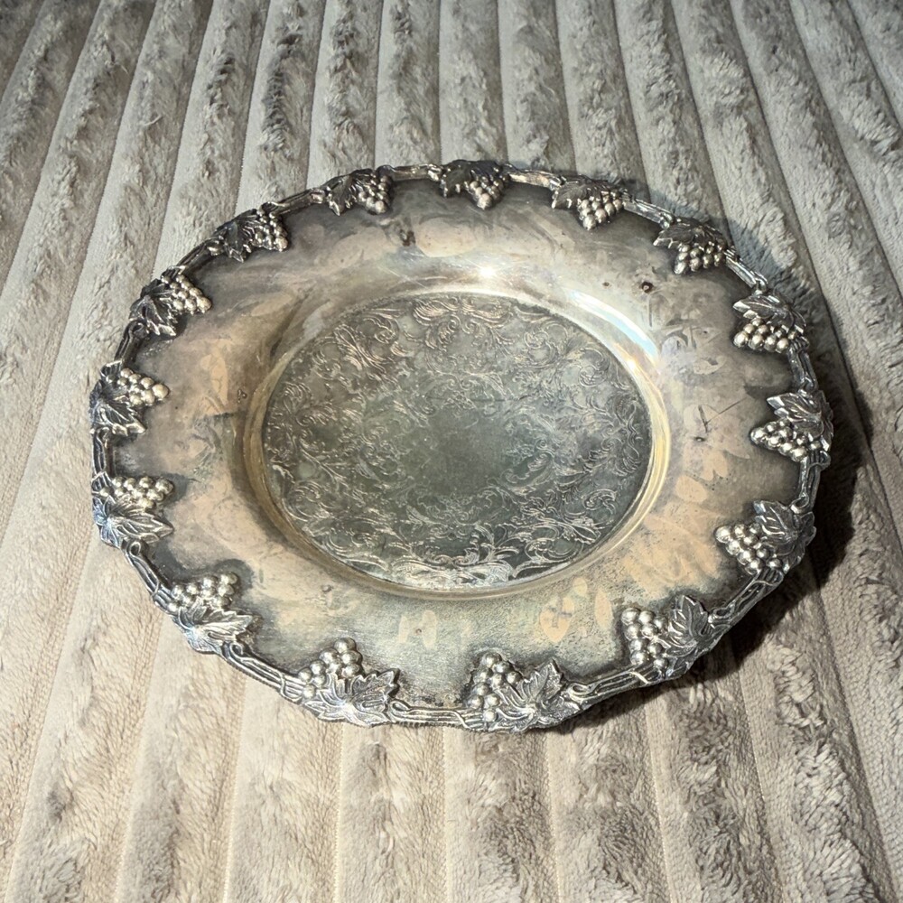 Rogers Victorian Silverplate Grape Pattern Pedestal Coaster Dish, 1900-1940